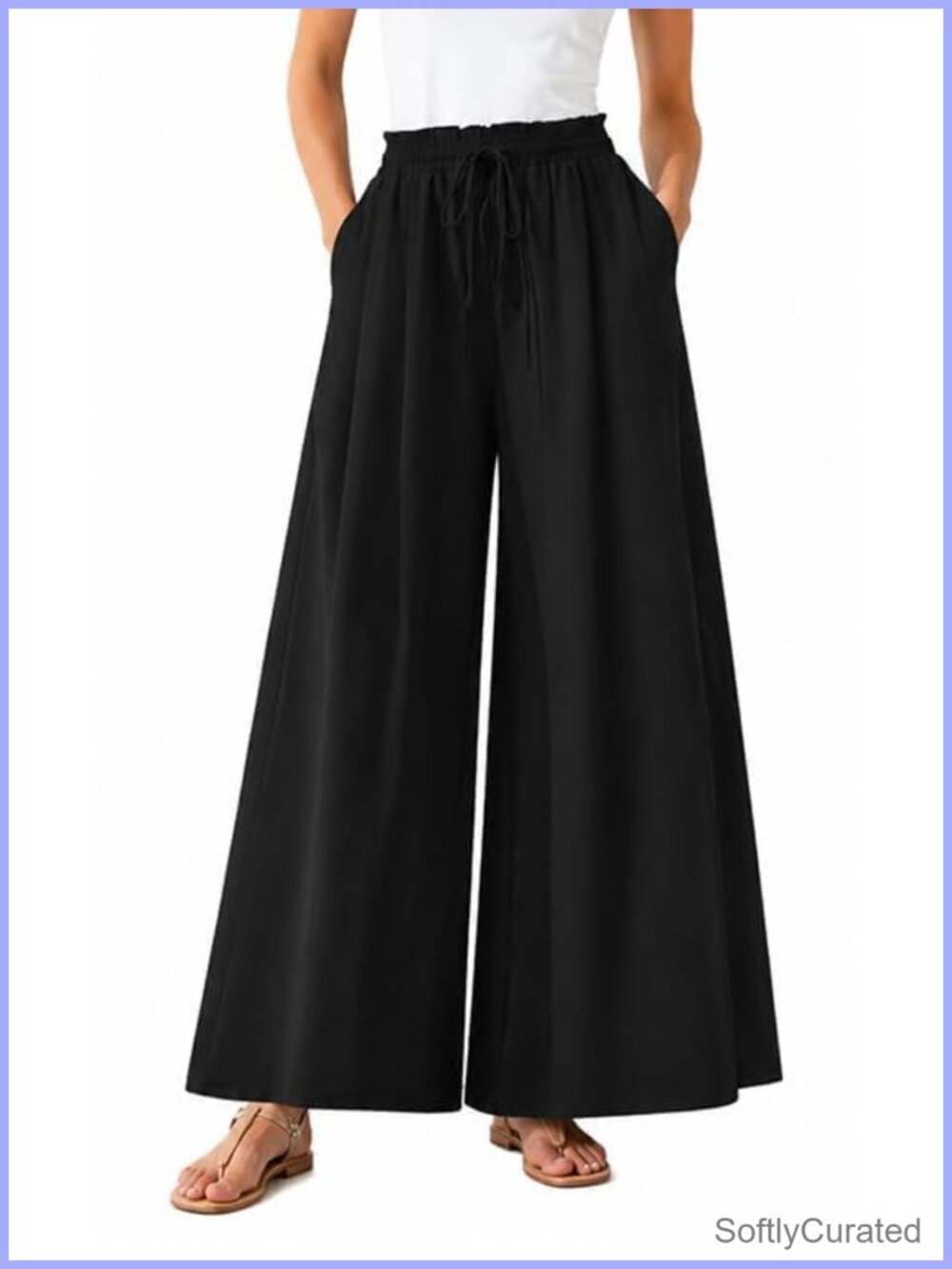 Womens Wide Leg Palazzo Pants Flowy Textured Drawstring Casual